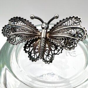 Antique 800 Silver Butterfly Brooch Pin Filigree Insect Bug Marked